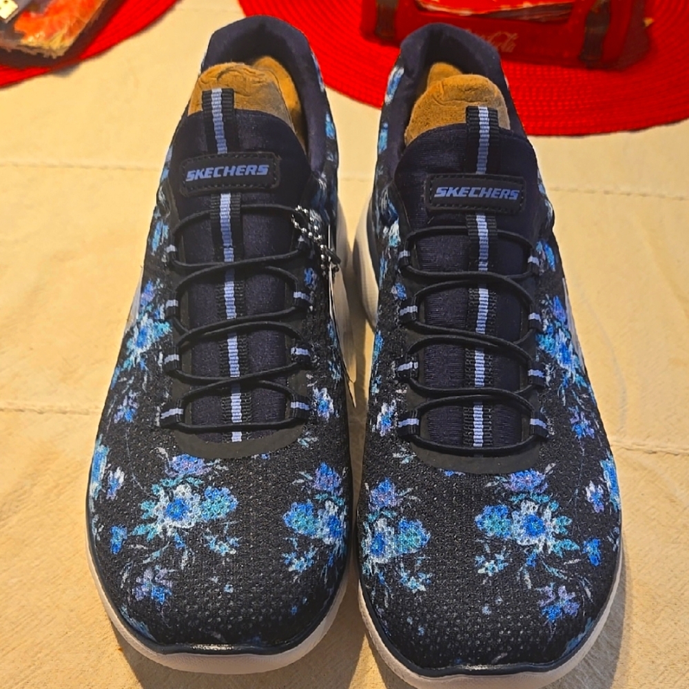 Skechers Black and Blue Floral Sneakers